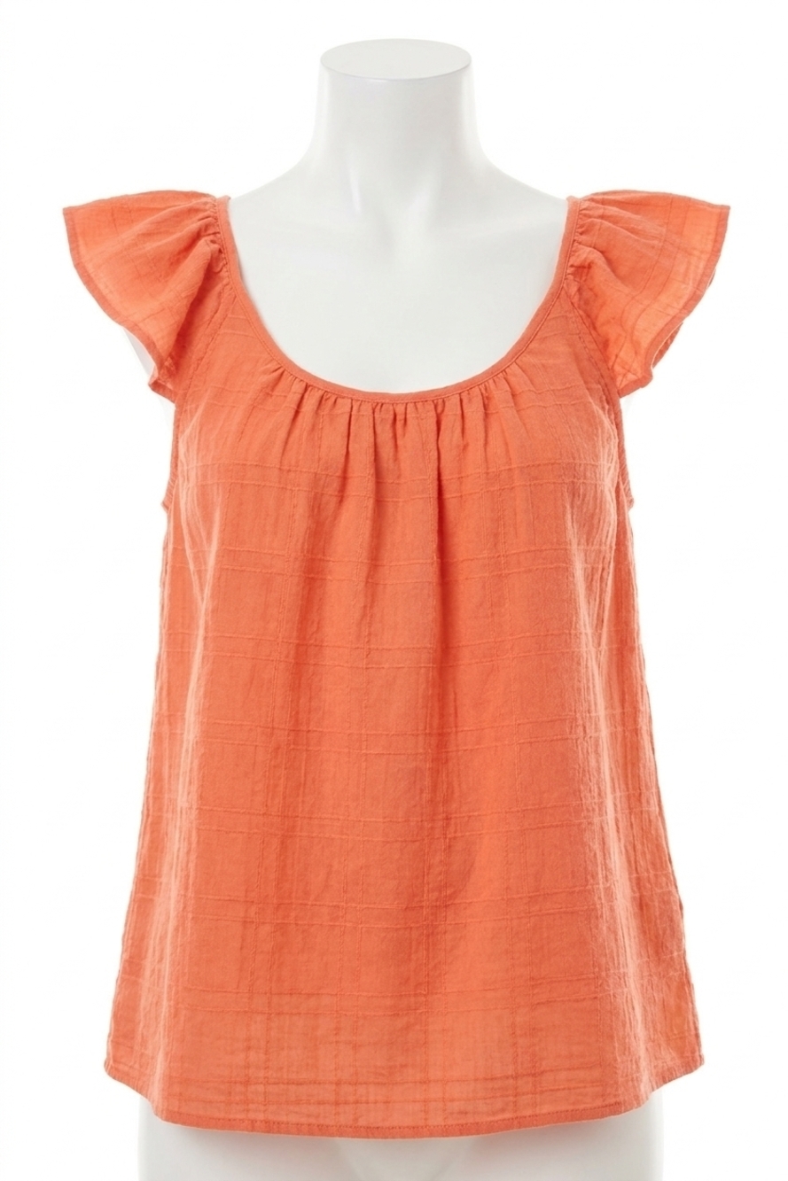 NEW LILLA P windowpane ruffle top in guava